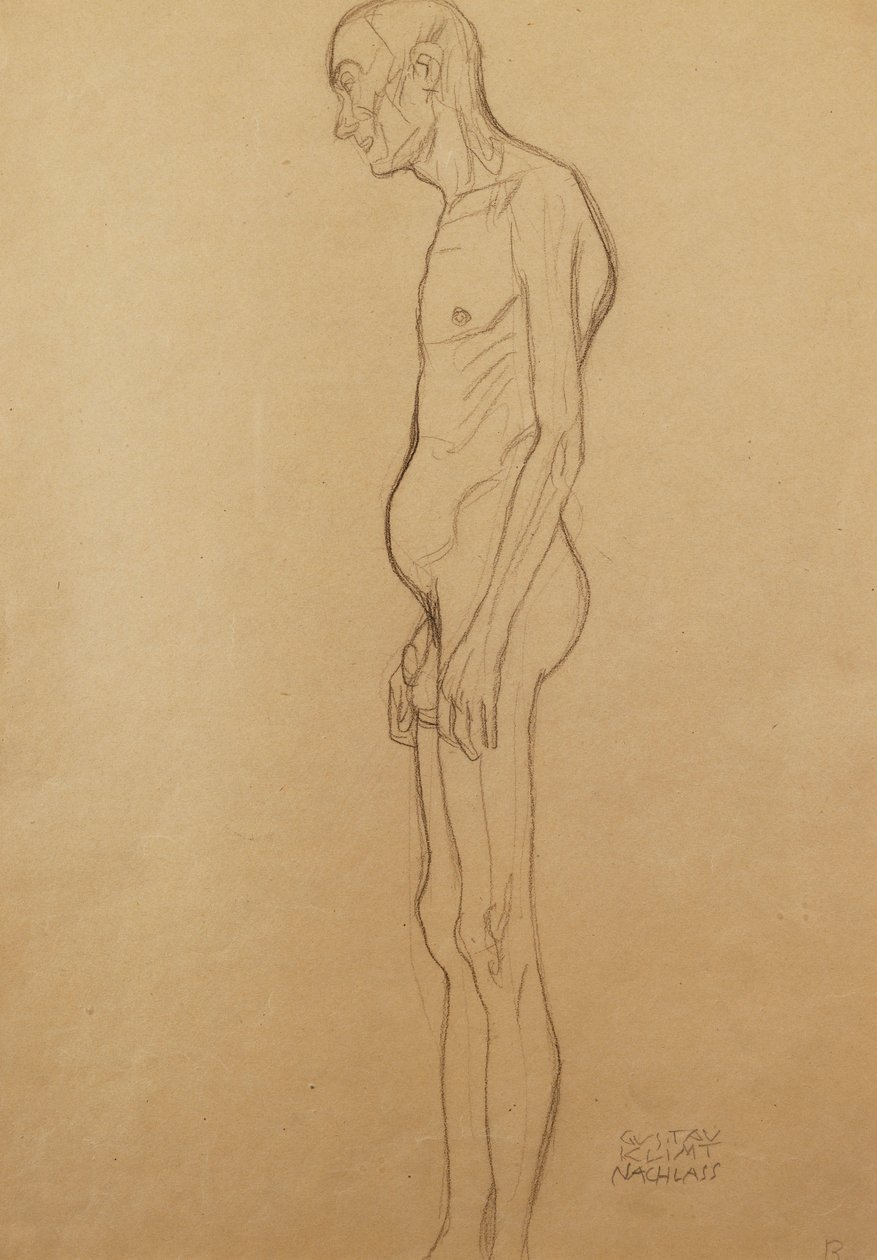 Nøgne mænd; nøgen mand til venstre, af Gustav Klimt