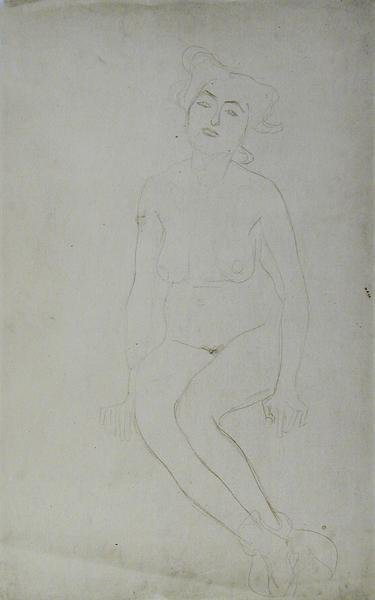 Nøgen kvinde siddende, ca. 1903 (blyant og rød farveblyant på japansk papir) (s/h foto) af Gustav Klimt