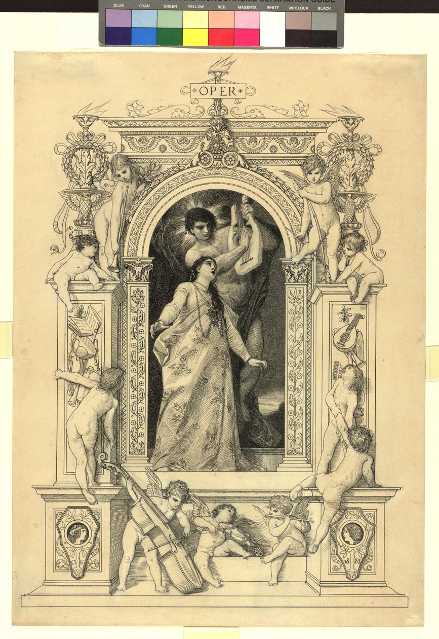 Oper (Vorlage für: Gerlach & Schenk, Allegorien und Embleme Bd. 1 Nr. 64a) af Gustav Klimt