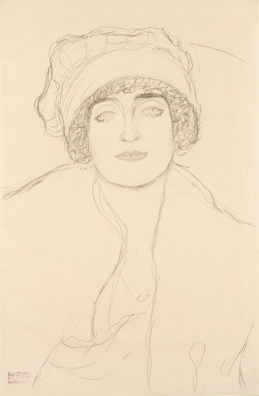 Portræt i hat, 1917-118 af Gustav Klimt