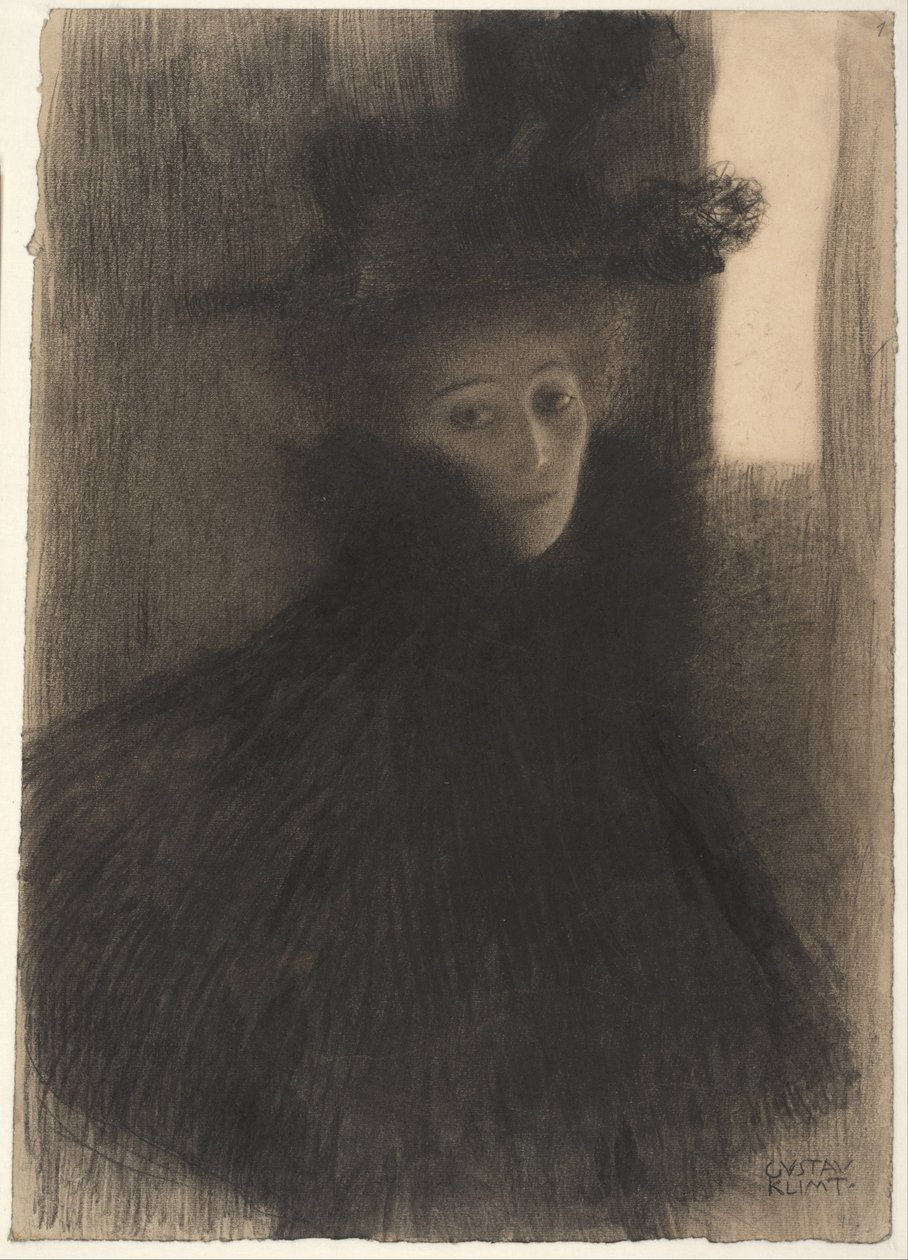Portræt af en dame med kappe og hat, 1897-1898 af Gustav Klimt