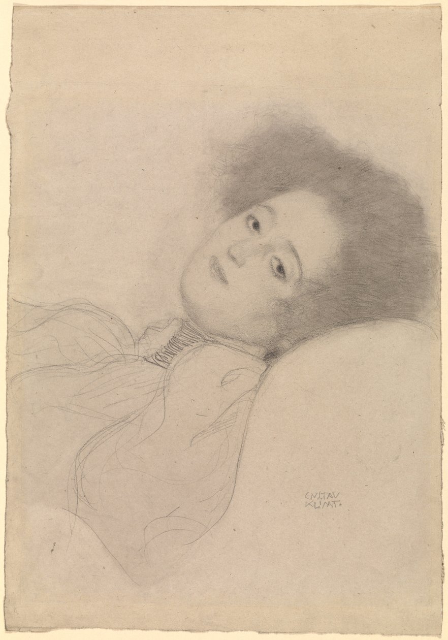 Portræt af en liggende ung kvinde af Gustav Klimt