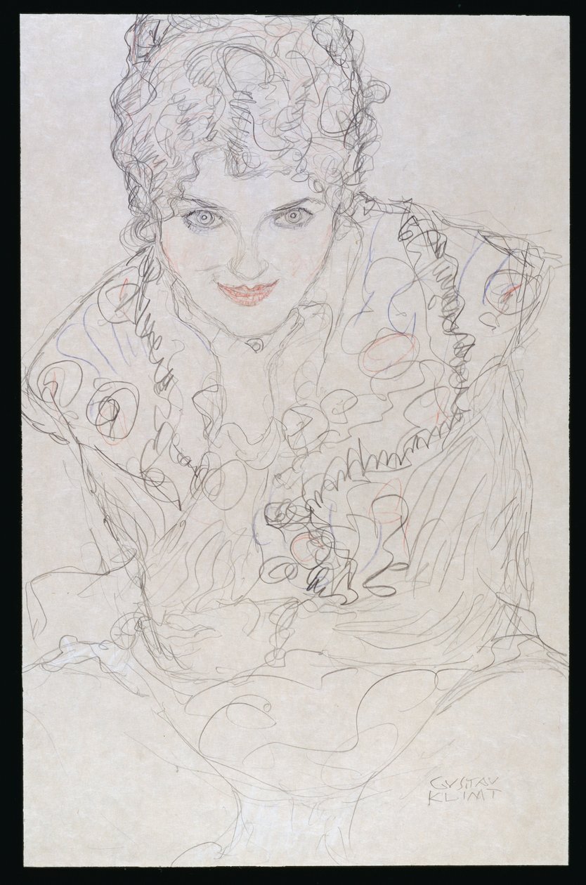Portræt med højre hånd på hagen, ca. 1917-18 af Gustav Klimt
