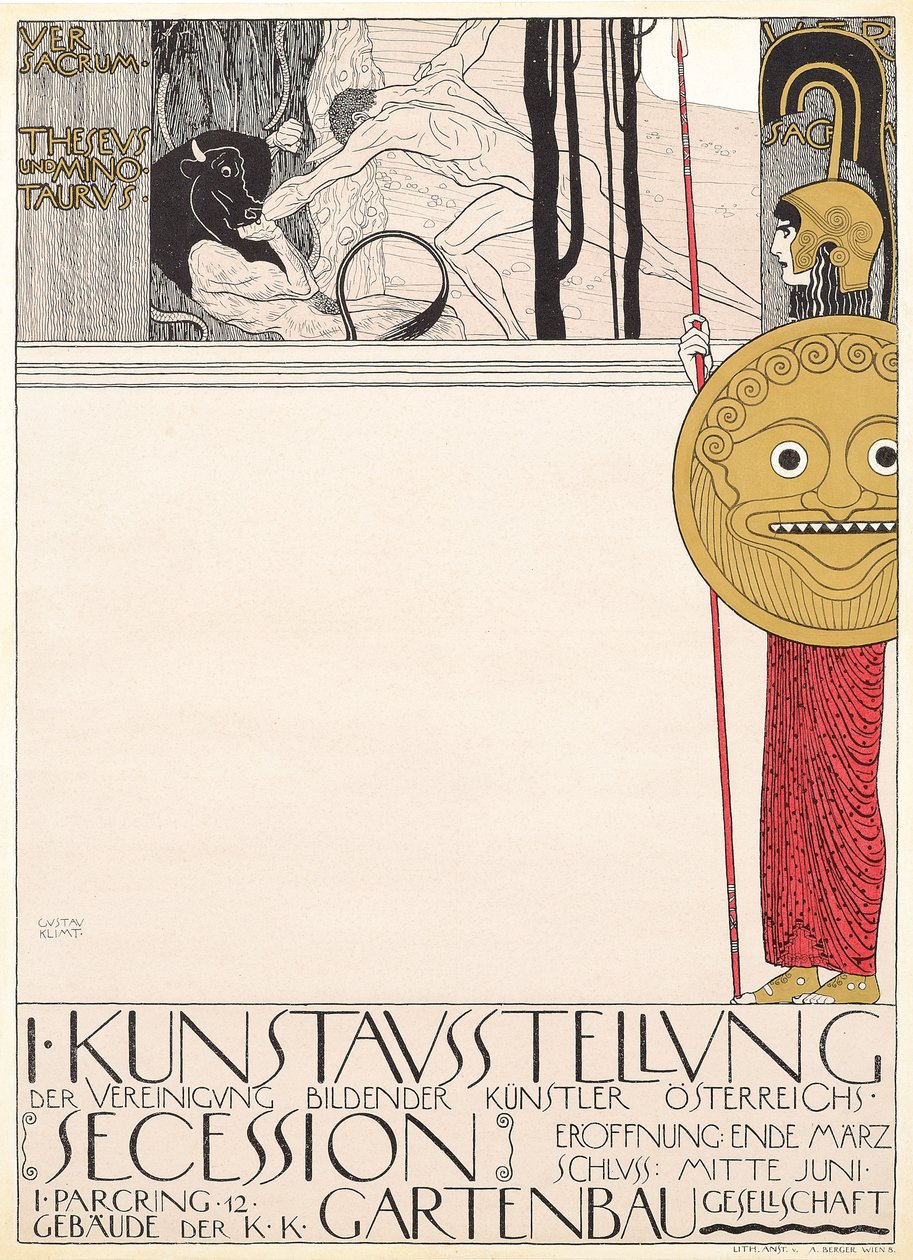 Plakat til den første løsrivelsesudstilling i Wien i 1898 af Gustav Klimt