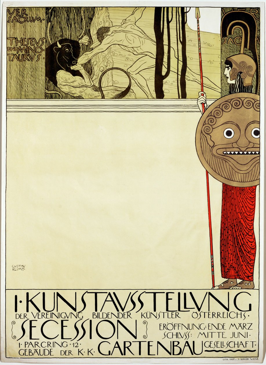 Plakat for den første kunstudstilling i "Secession"-kunstbevægelsen af Gustav Klimt