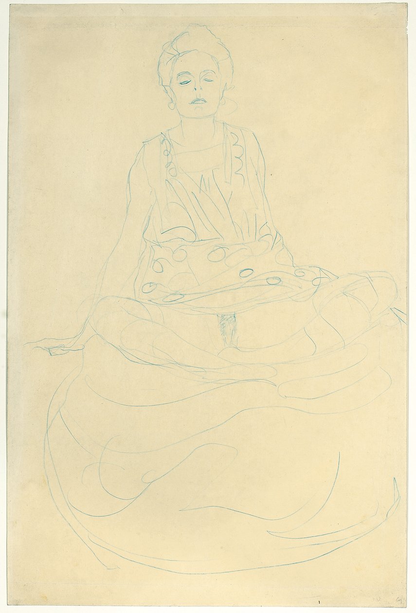 Siddende halvlængde nøgen forfra; Siddende halvnøgen forfra, 1907 af Gustav Klimt