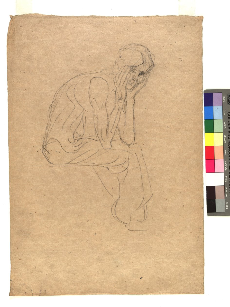 Sitzende Gestalt mit in die Hände gestütztem Kopf af Gustav Klimt
