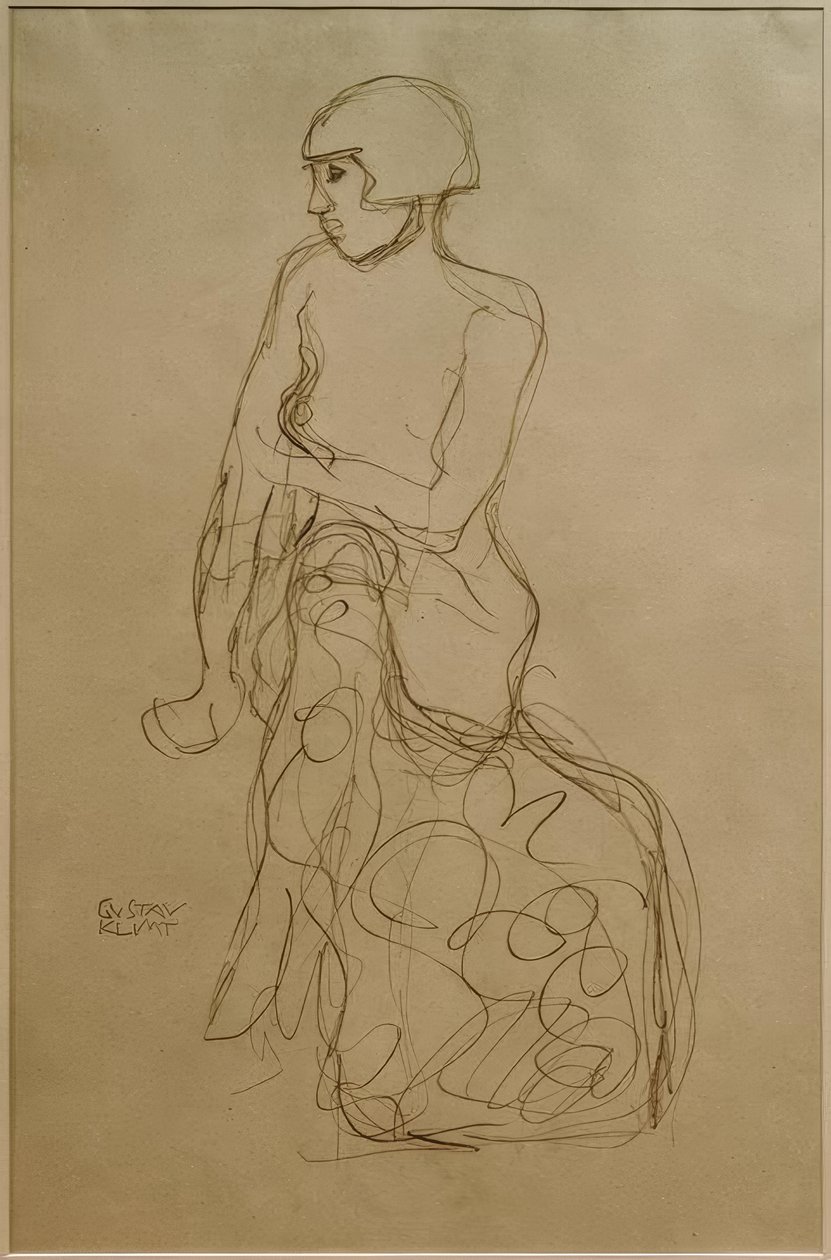 Siddende halvakt til venstre af Gustav Klimt