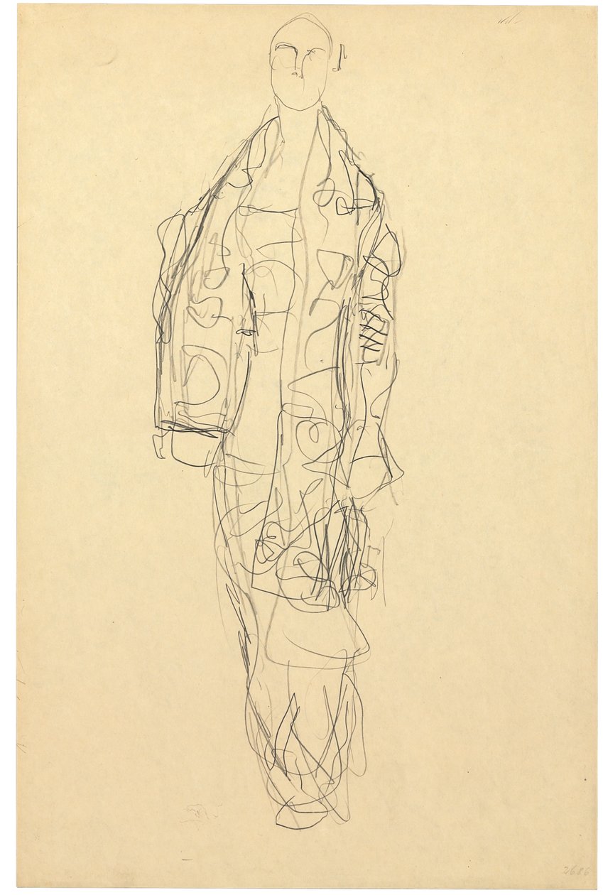 Stående dame med kappe, ca. 1914-16 (blyant på papir) af Gustav Klimt