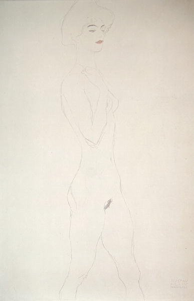 Stående nøgen (blyant på papir) af Gustav Klimt