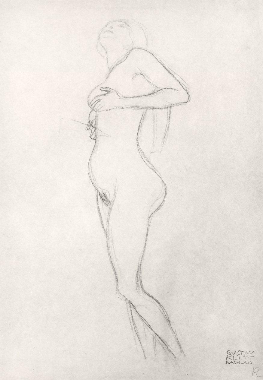 Stående nøgen pige ser op af Gustav Klimt