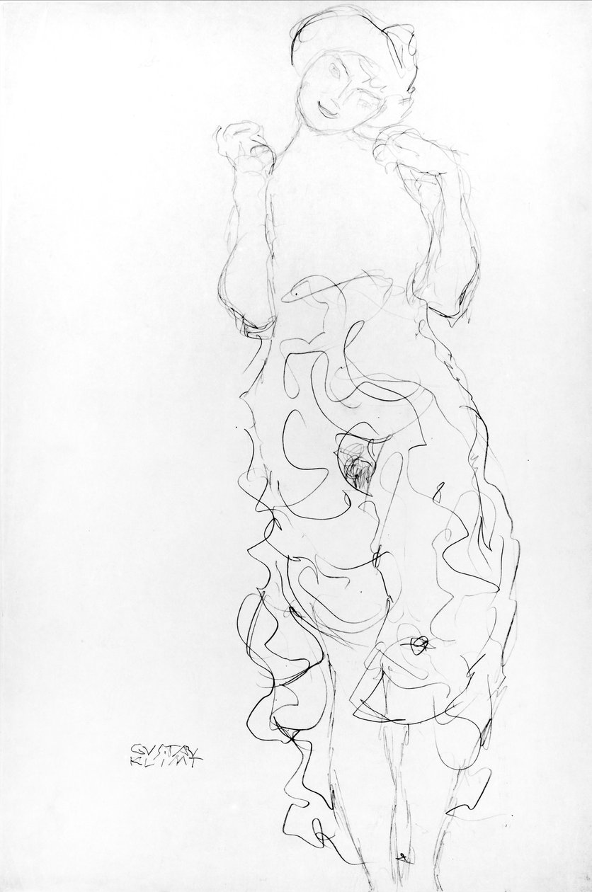 Stående nøgen med hævede arme, ca. 1917/18 (blyant på papir) (s/h foto) af Gustav Klimt
