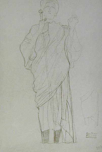 Stående kvinde, der holder sværd af Gustav Klimt