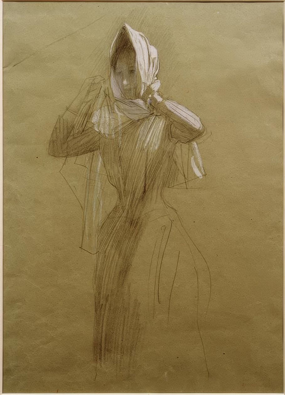 Stående ung kvinde, svøbende et tørklæde af Gustav Klimt