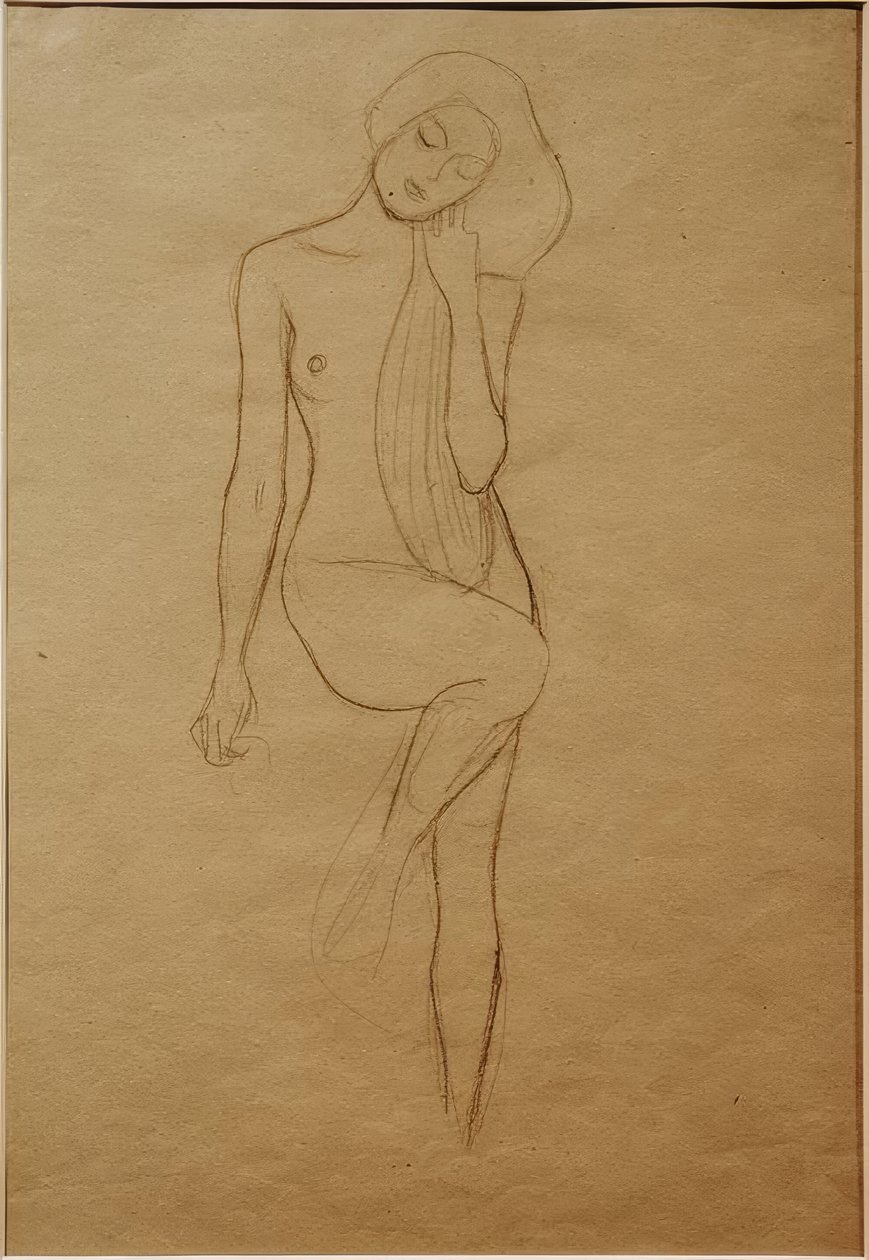 Stående nøgen kvinde med løftet højre ben af Gustav Klimt