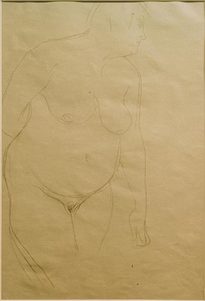 Stående, tyk kvinde nøgen lidt til højre (studie) af Gustav Klimt