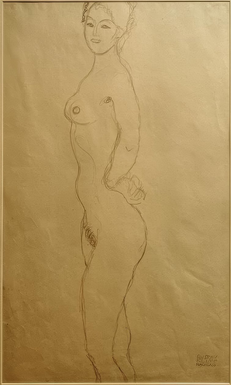 Stående kvindelig nøgen til venstre, aflever ... af Gustav Klimt