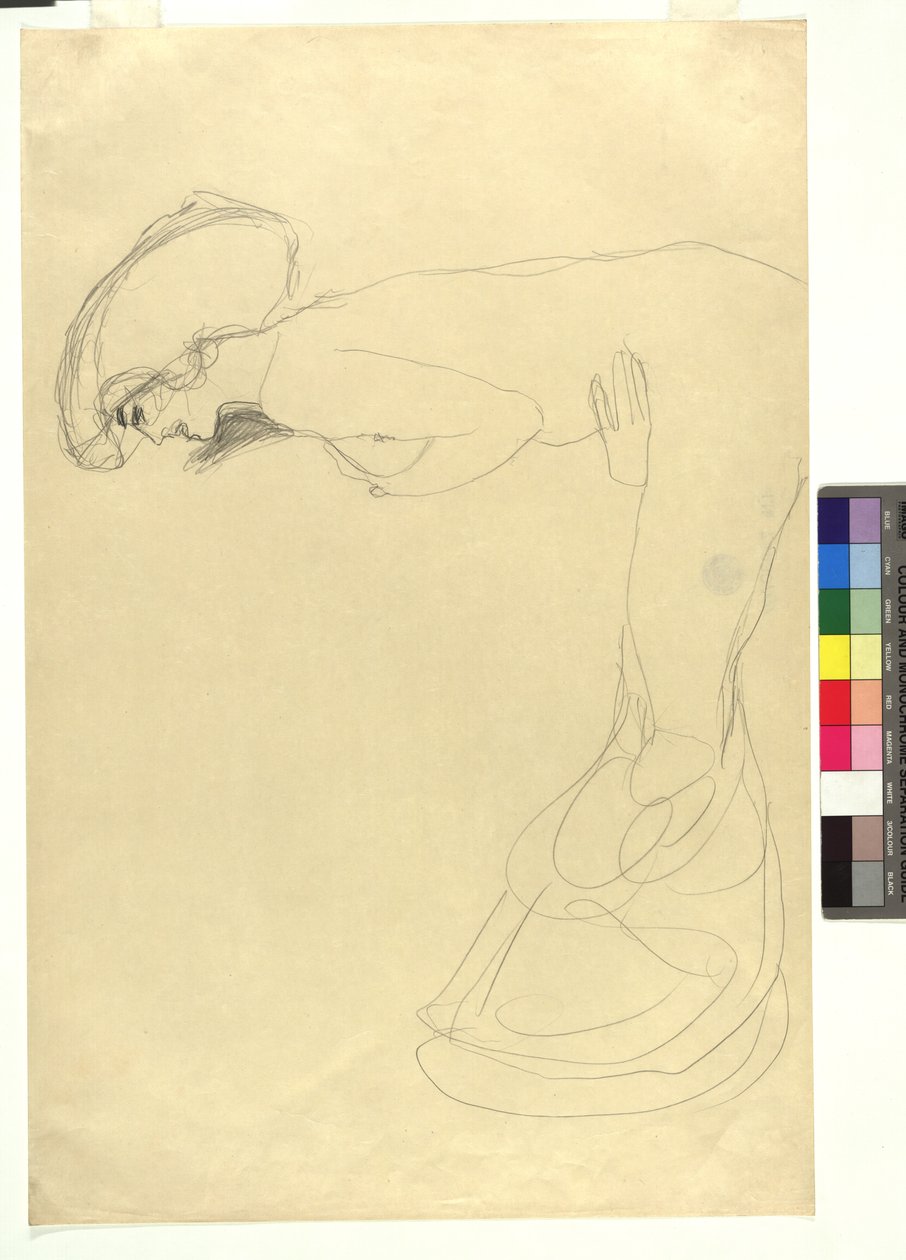 Studie zu einer nach vorne gebeugten weiblichen Gestalt im Profil nach links af Gustav Klimt