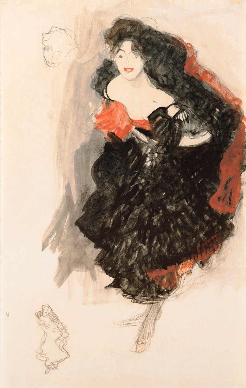 Studie for Judith II, ca. 1908 (gouache, kul og hvid farve på papir) af Gustav Klimt
