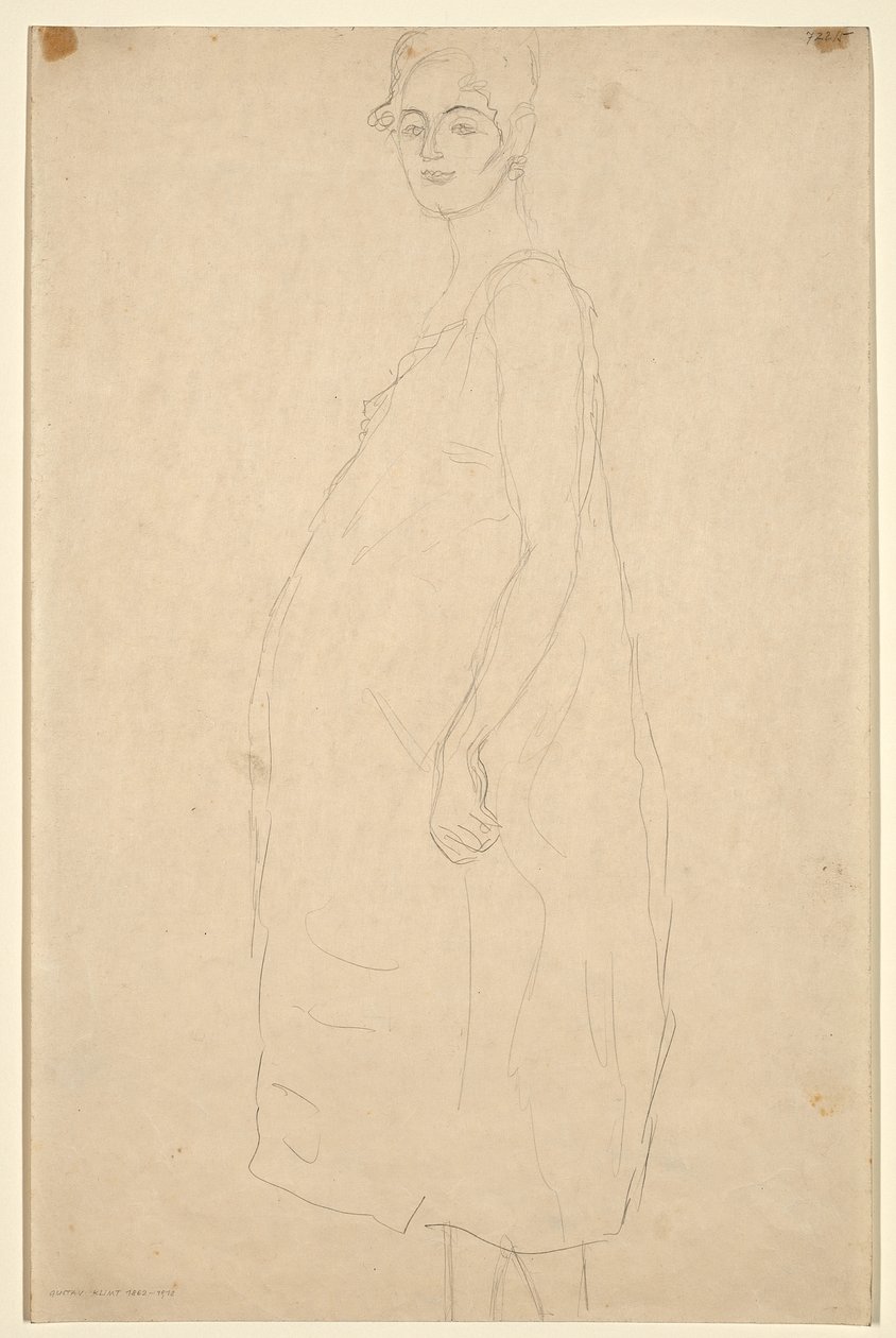 Studie af en påklædt gravid kvinde, ca. 1915-16 (blyant på simili Japan-papir) af Gustav Klimt