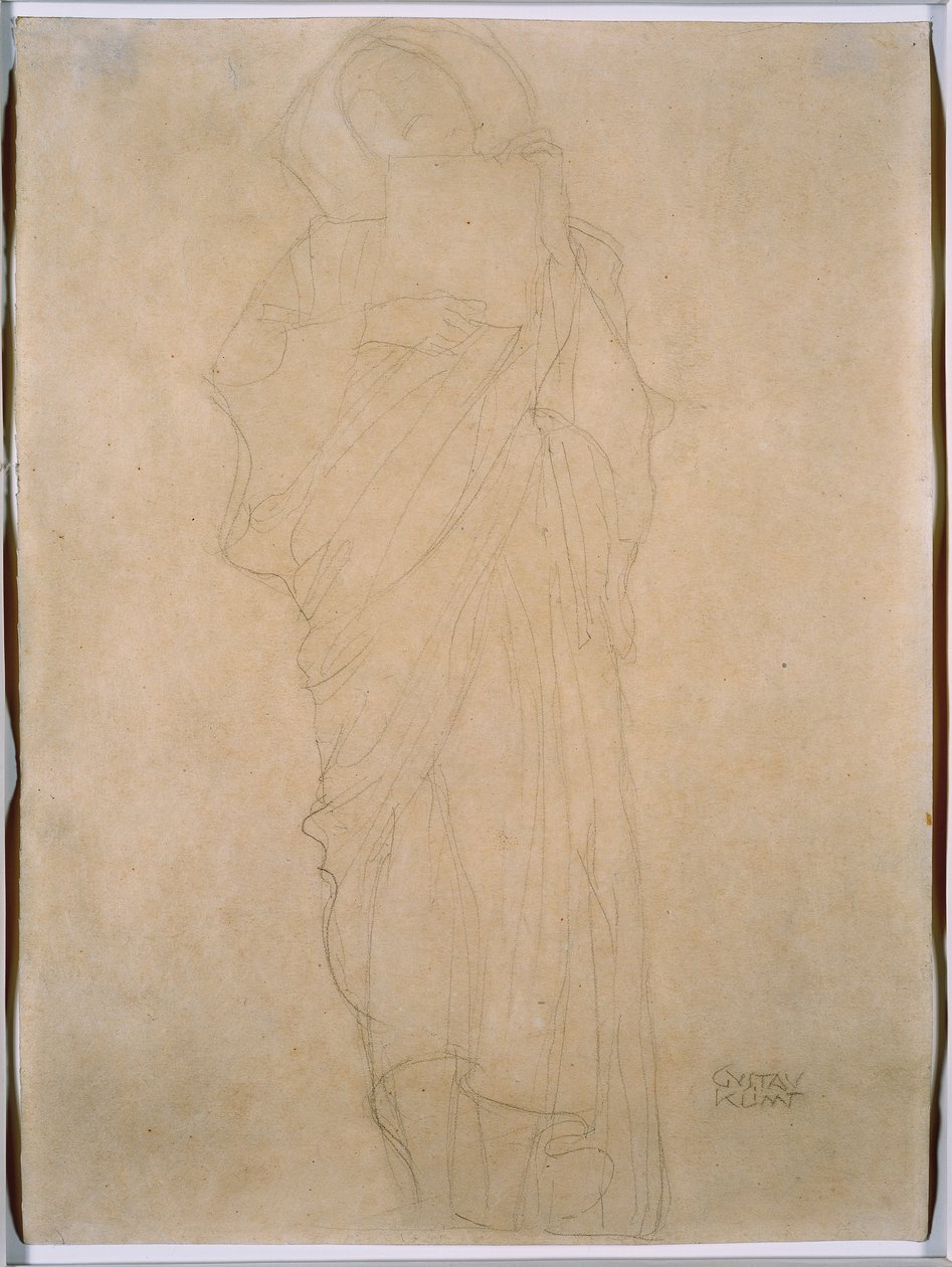 Studie af en kvinde til "Jurisprudence", ca. 1903 (grafit på papir) af Gustav Klimt