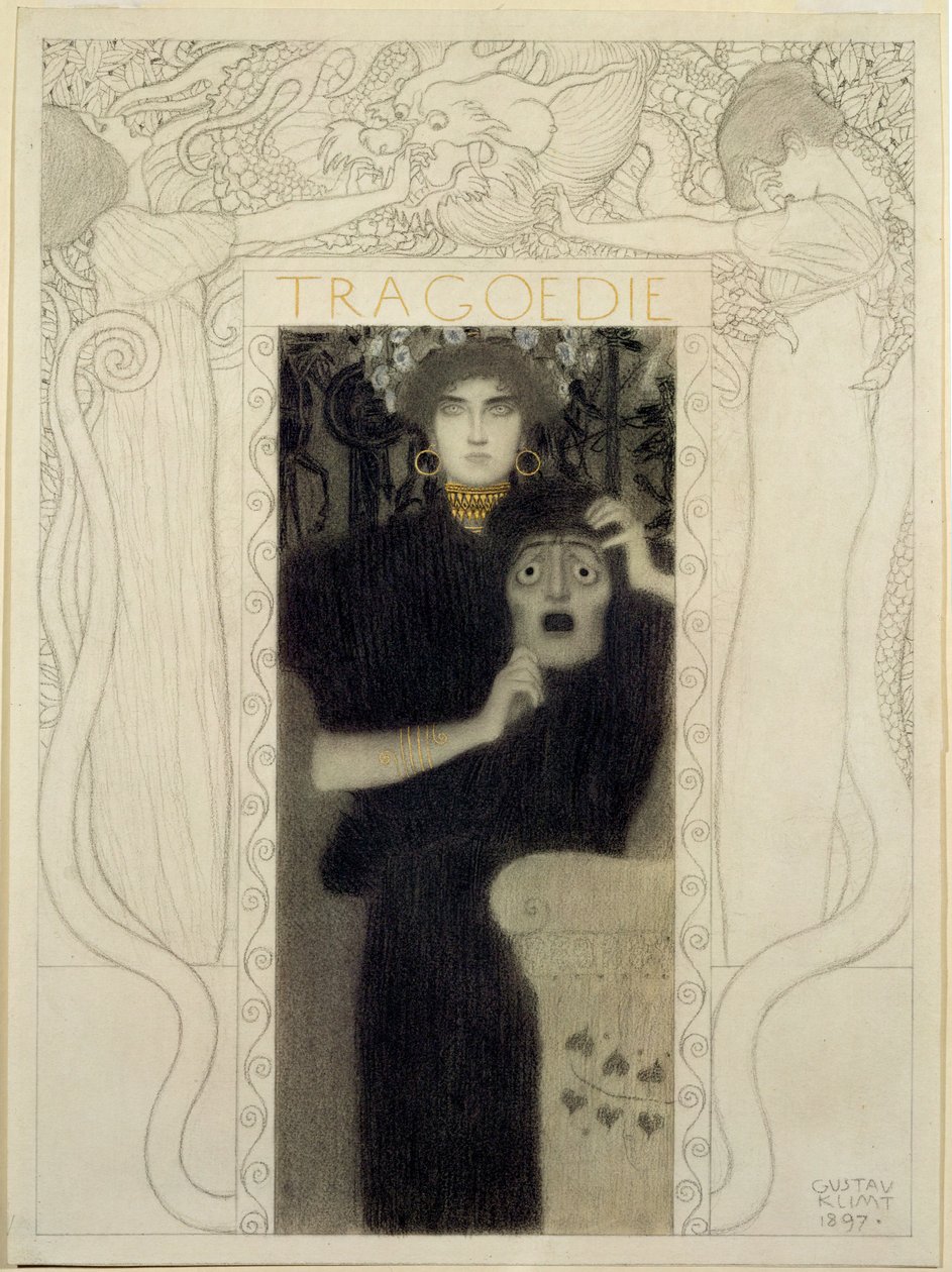 Tragedie. Studie til Tragediens allegori (pen og blæk, hvidvask) af Gustav Klimt