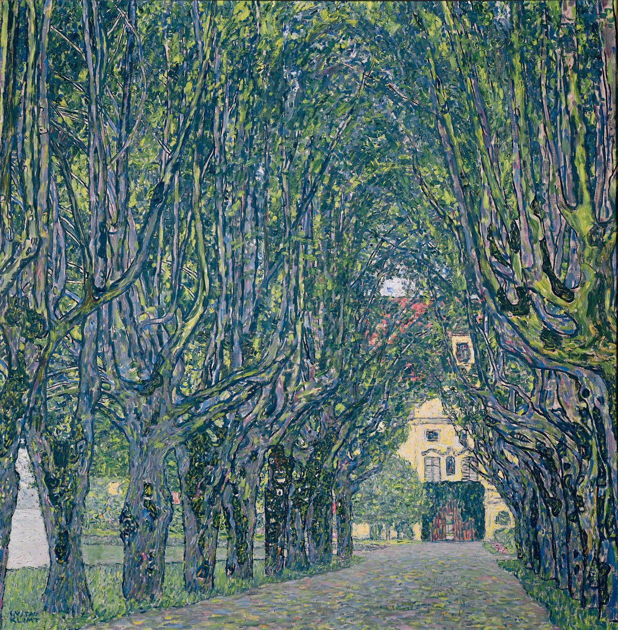 Træbeklædt vej, der fører til herregården i Kammer, Oberösterreich af Gustav Klimt