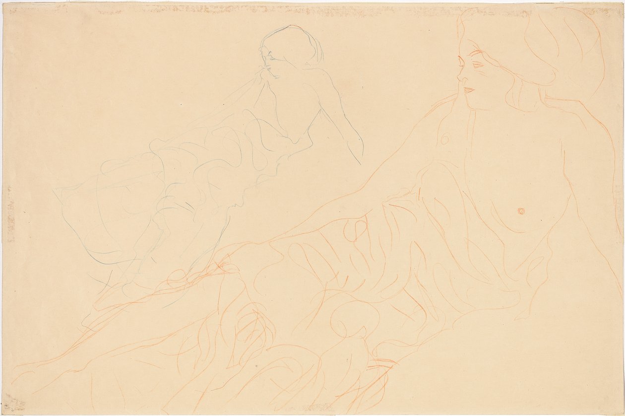 To studier af en liggende kvinde, 1913 af Gustav Klimt