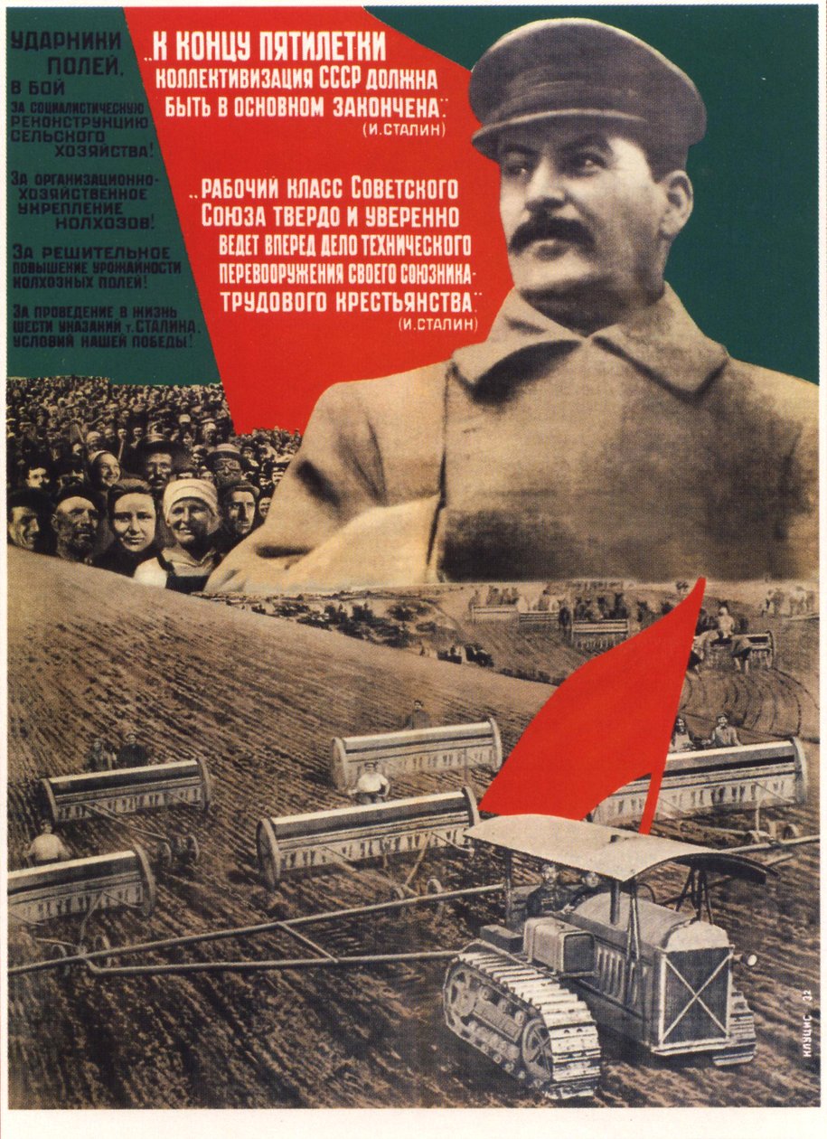 Ved udgangen af en femårsplan skulle kollektiviseringen være færdig Plakat, 1932 af Gustav Klutsis