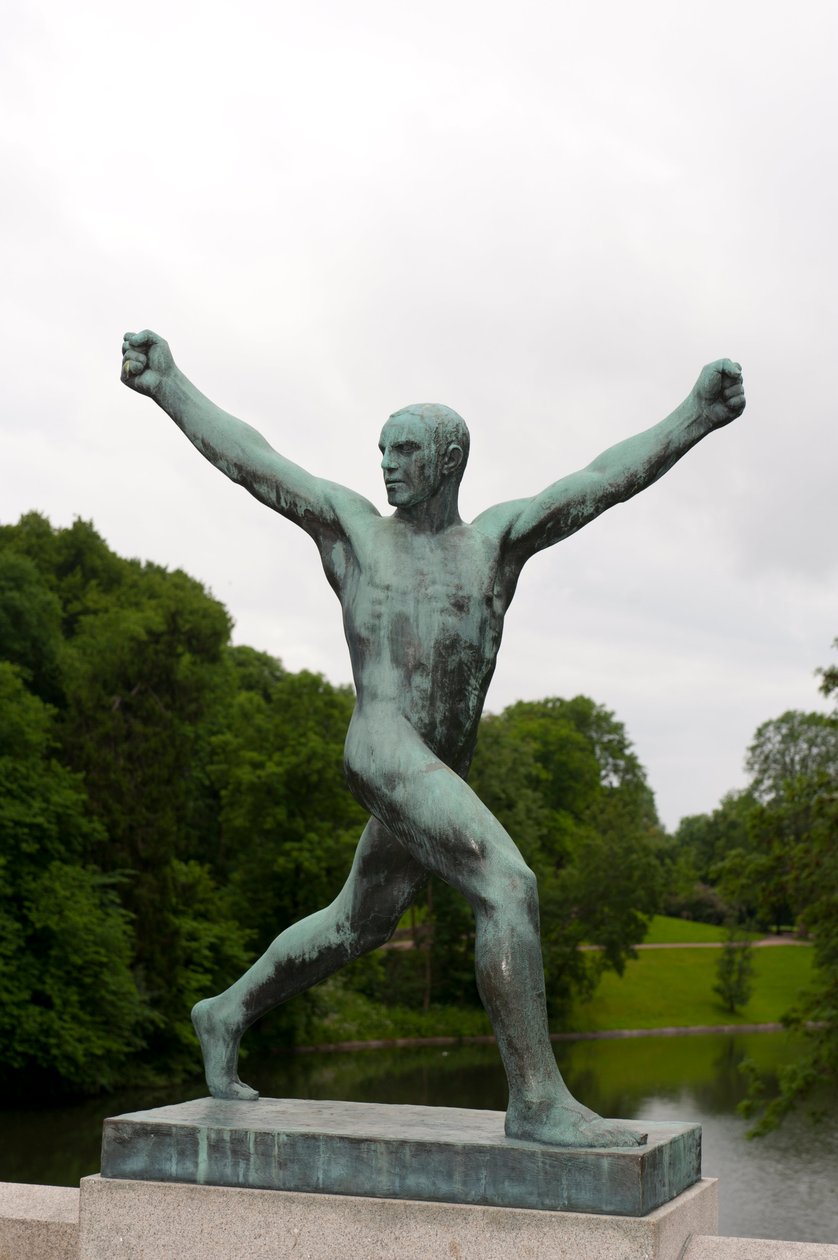 Glad mandsskulptur i Frogner Park, Oslo, Norge (bronze) af Gustav Vigeland