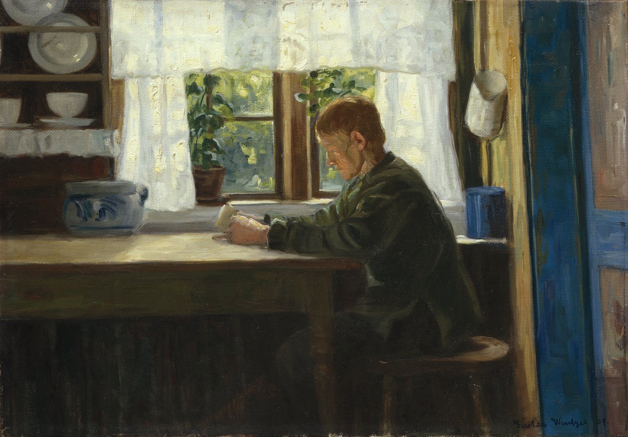 Dreng i køkkeninteriør (olie på lærred) af Gustav Wentzel