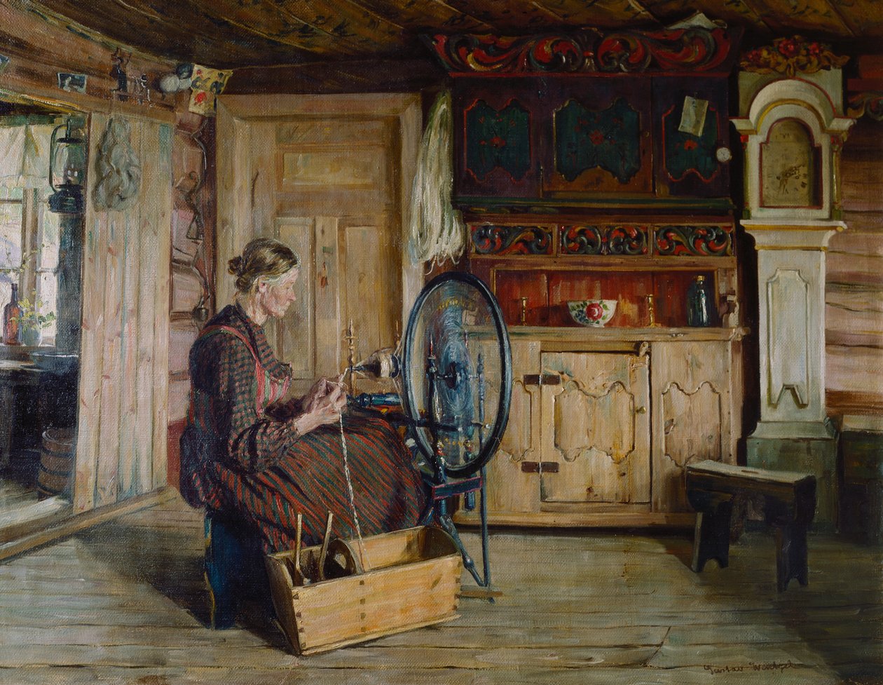 Interiør fra Sandbu gård i Vaga af Gustav Wentzel