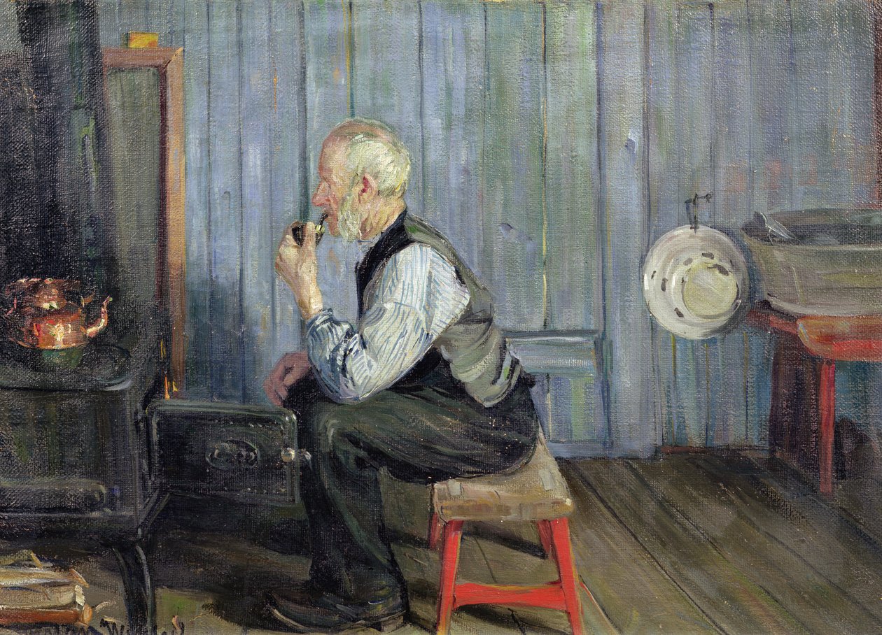 Mand i blåt køkken (olie på lærred) af Gustav Wentzel