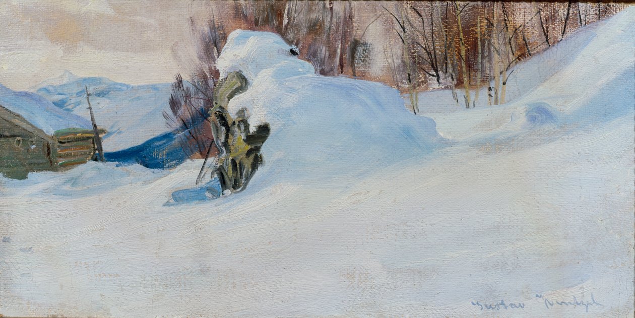 Vinterlandskab (olie på lærred) af Gustav Wentzel