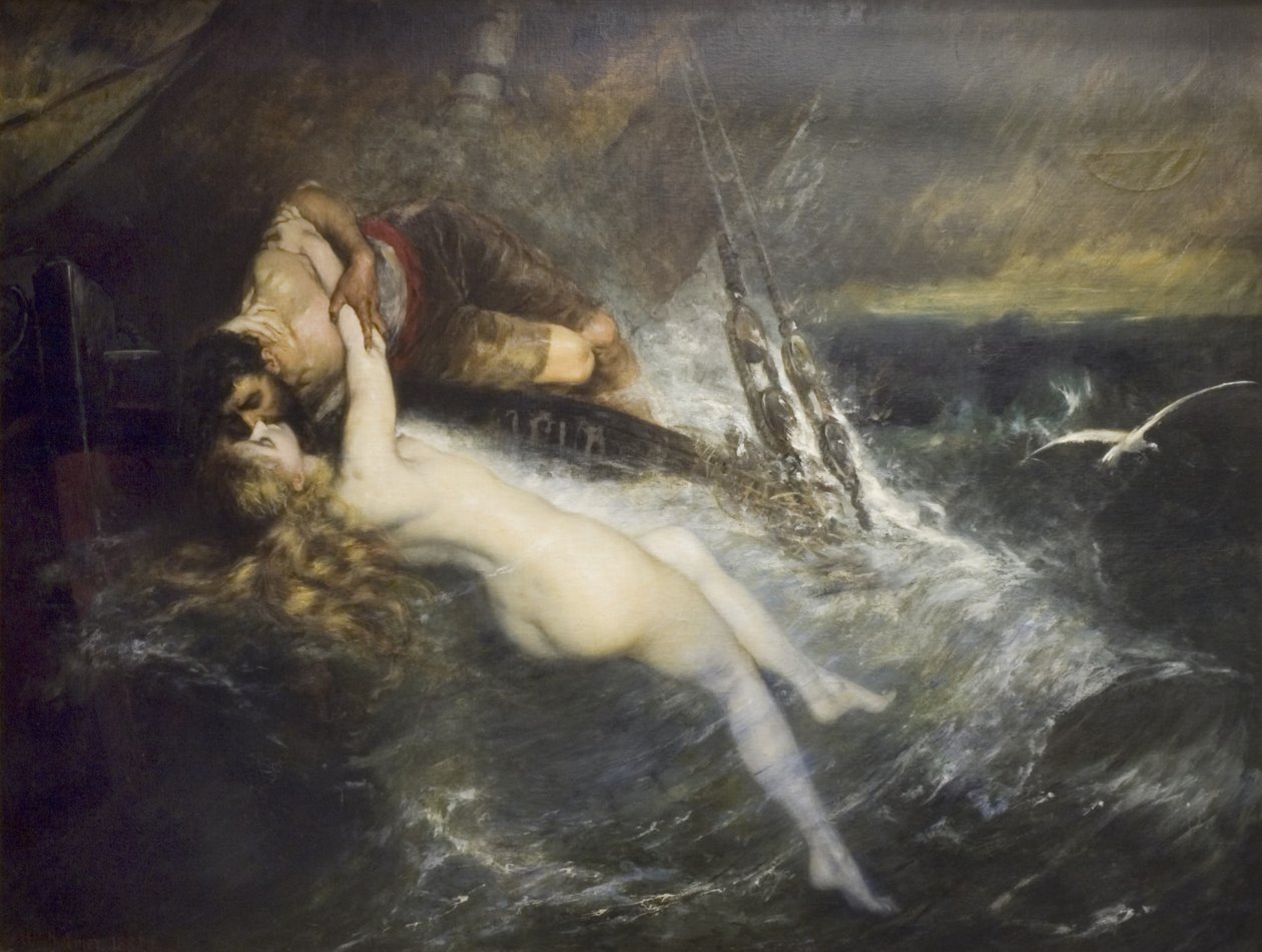 The Kiss Of The Siren (olie på lærred) af Gustav Wertheimer
