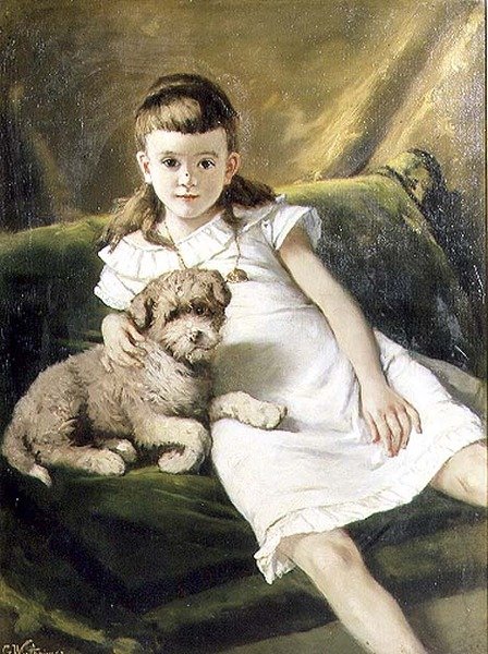 Ung pige med hund af Gustav Wertheimer