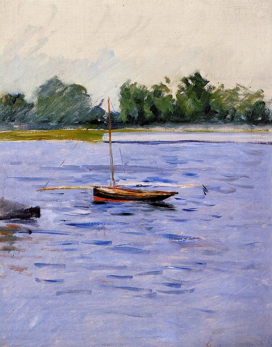 Båd ved Anchor on the Seine af Gustave Caillebotte