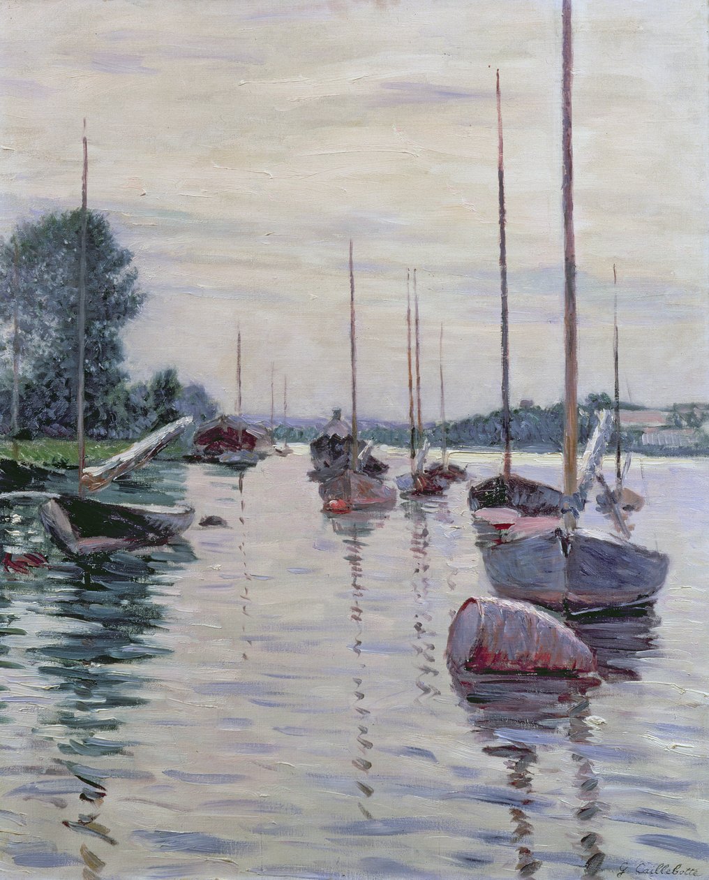 Både ankret på Seinen af Gustave Caillebotte