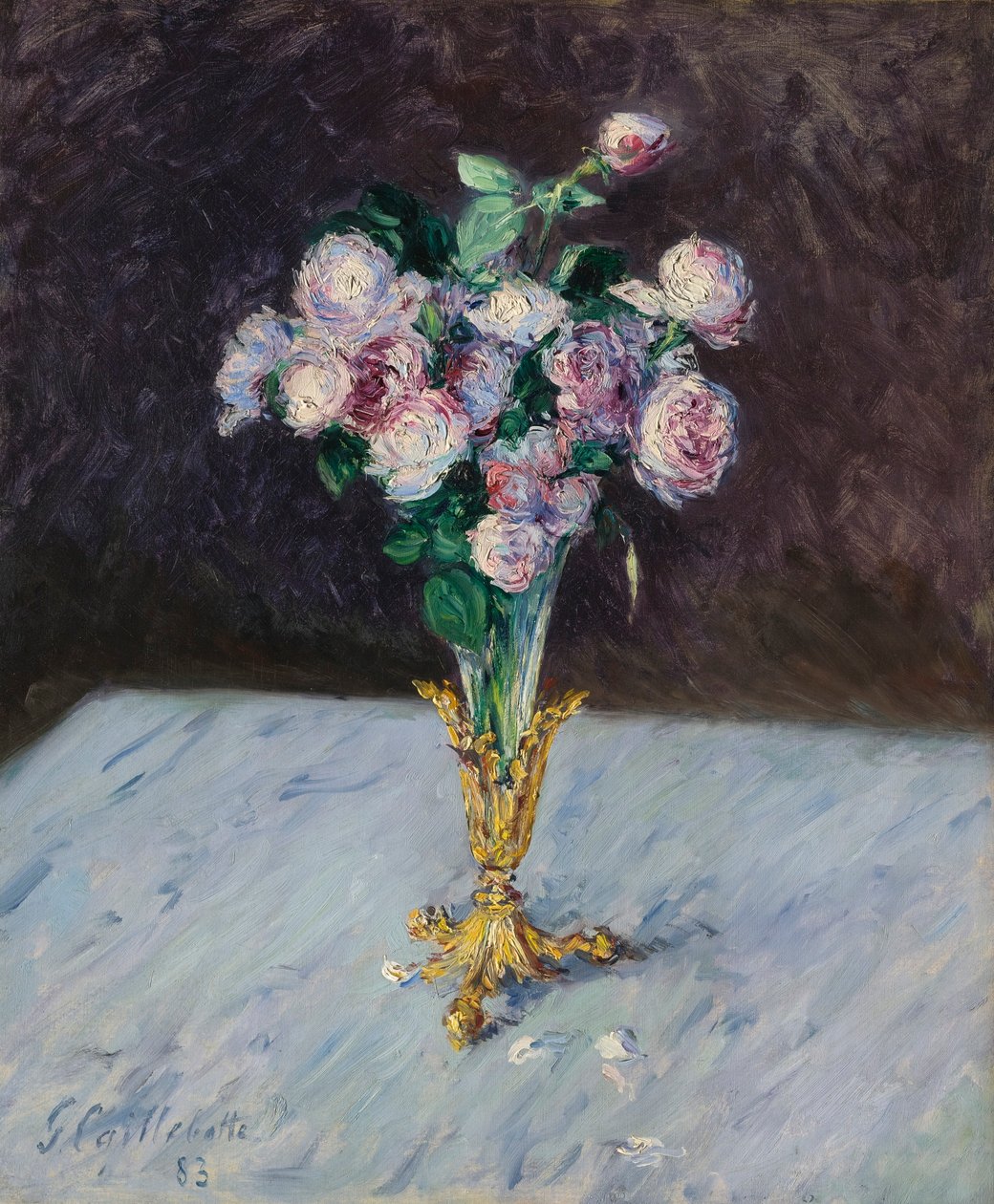 Buket roser i en krystalvase af Gustave Caillebotte