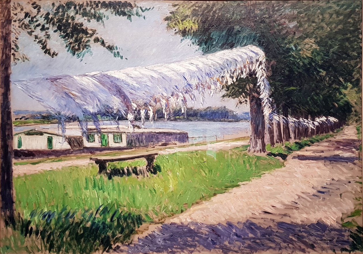 Tørring af vasketøj på bredden af Seinen af Gustave Caillebotte