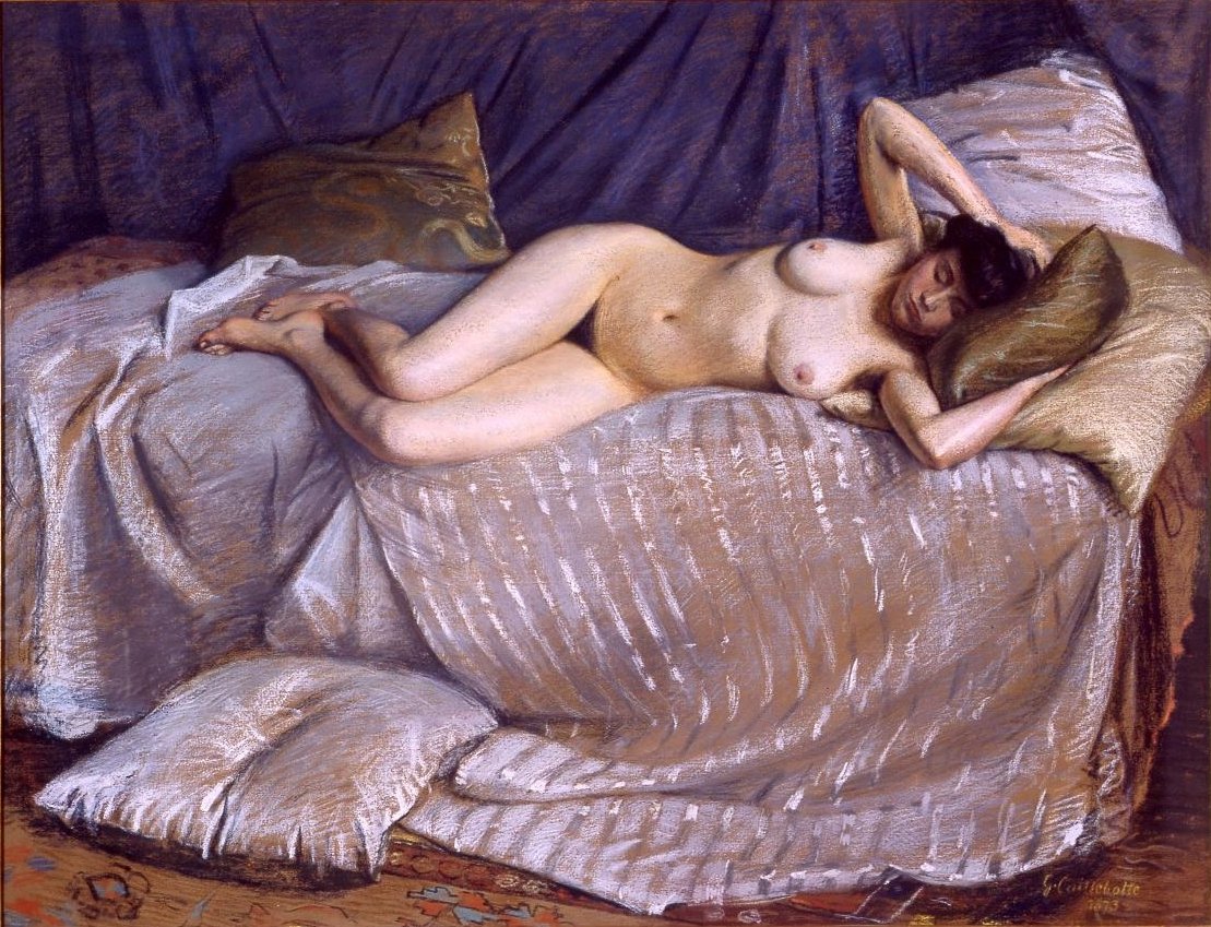 Nøgen kvinde ligger på en sofa af Gustave Caillebotte