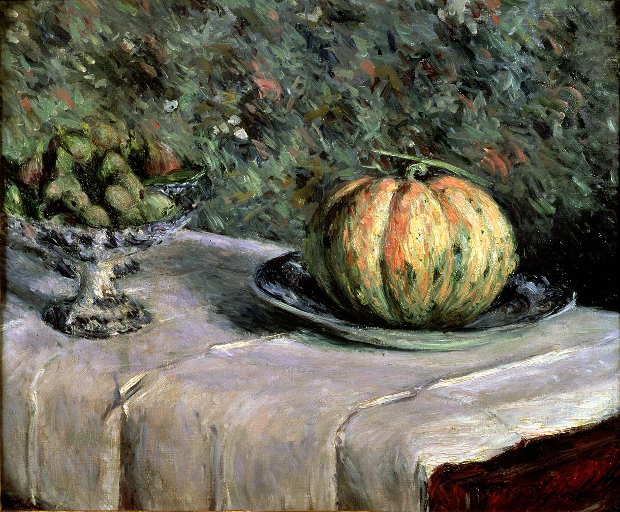 Melon- og frugtskål med figner, 1880-82 af Gustave Caillebotte