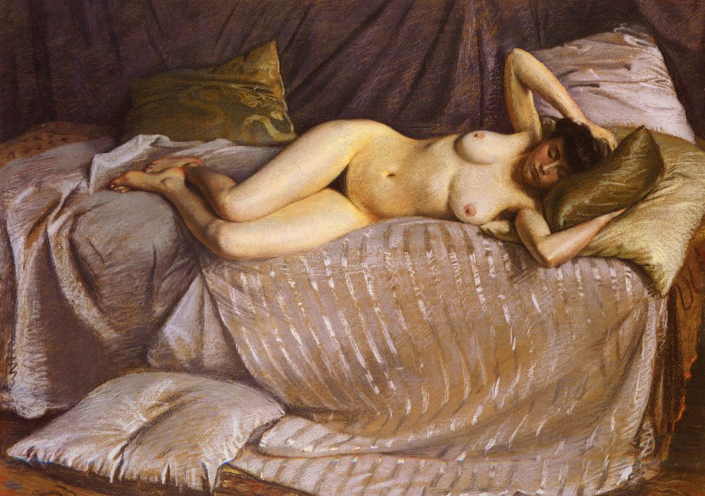 Nøgen kvinde, der ligger på en sofa af Gustave Caillebotte