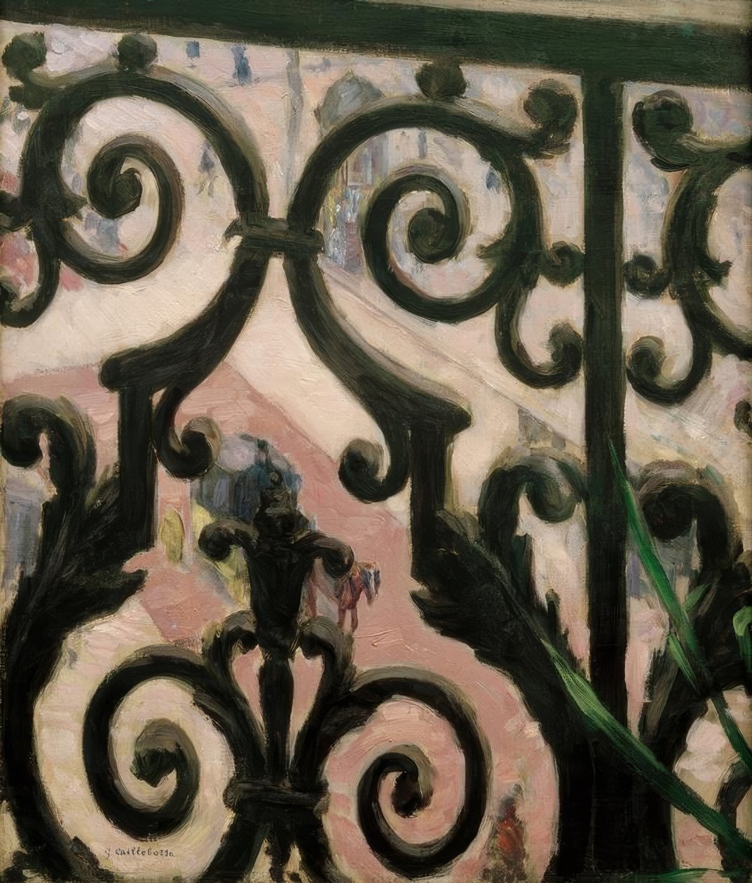 Udsigt taget gennem en balkon af Gustave Caillebotte