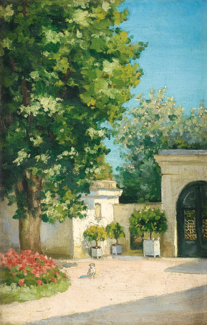 Yerres. Fra exedra, verandaen til familiens hjem af Gustave Caillebotte
