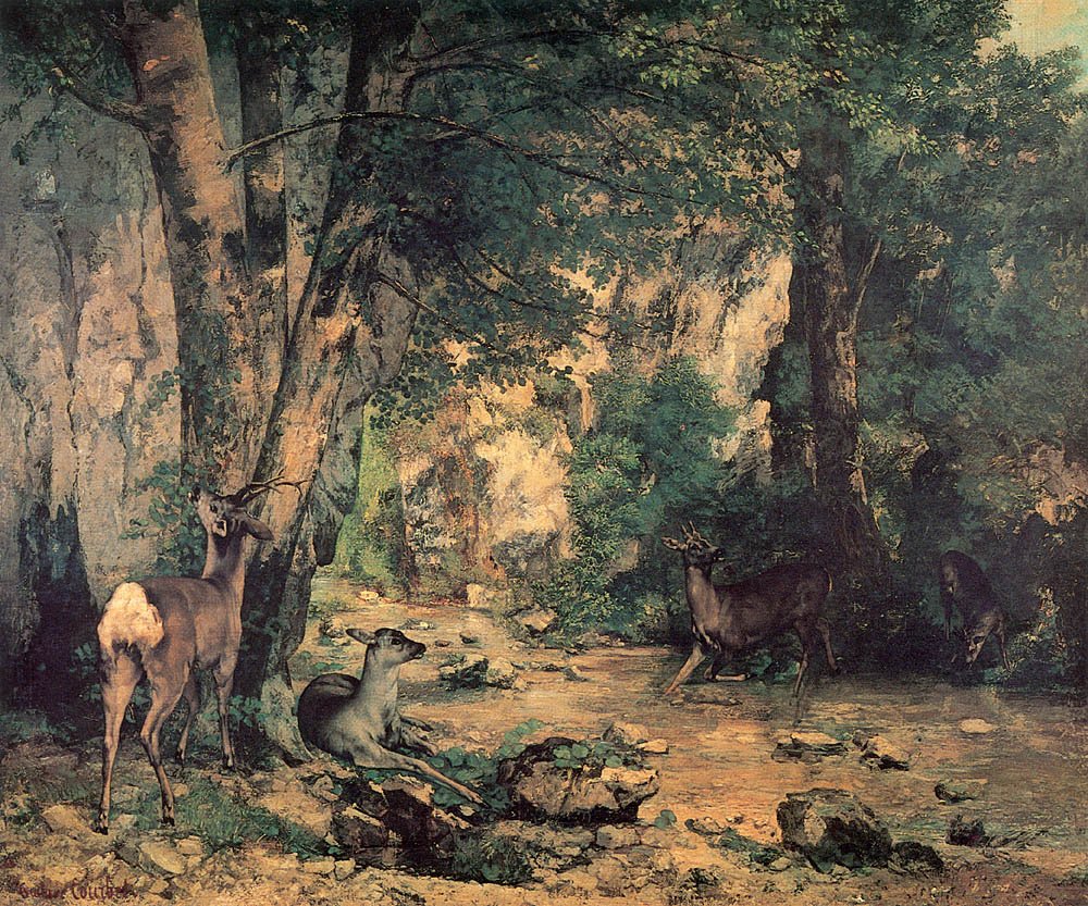En hjortedyr ved åen ved Plaisir-Fountaine af Gustave Courbet