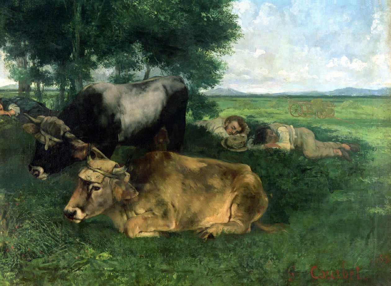 La Siesta under høsæsonen (og detaljer om dyr, der sover under et træ), 1867, af Gustave Courbet