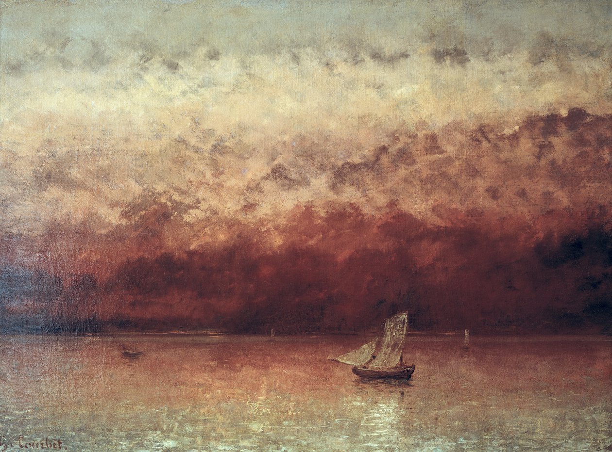 Lake Leman med nedgående sol, ca. 1876 af Gustave Courbet