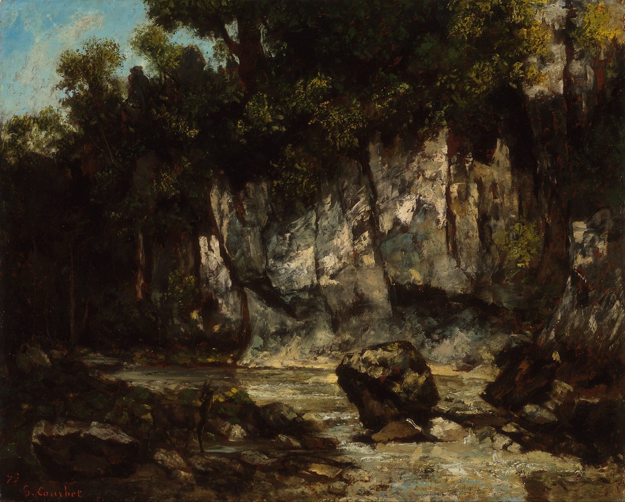 Landskab med hjort af Gustave Courbet