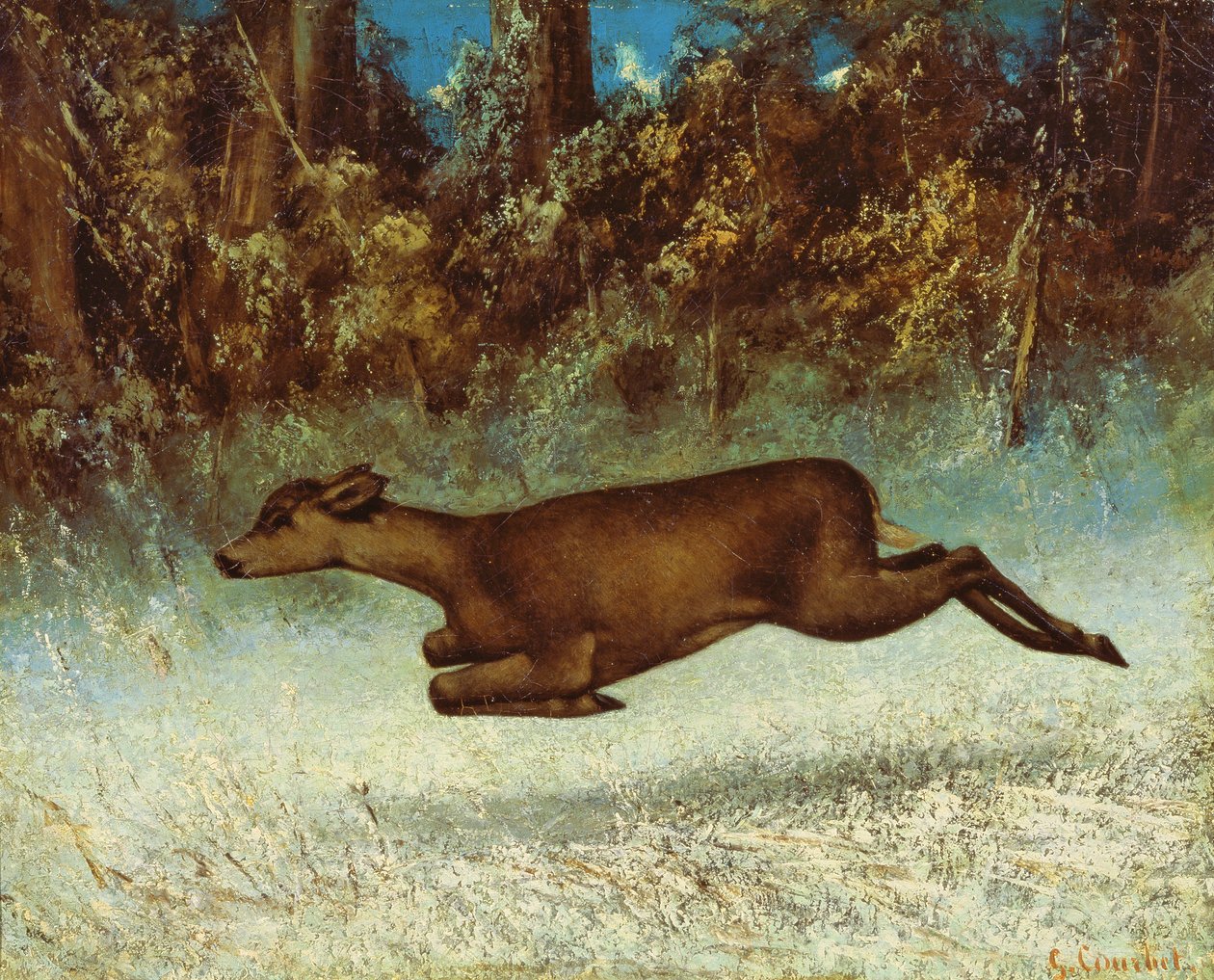 Springende Doe af Gustave Courbet